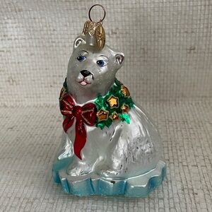 VTG Christopher Radko “ Polar Bear on iceberg ” Glass Christmas Ornament 5.5”